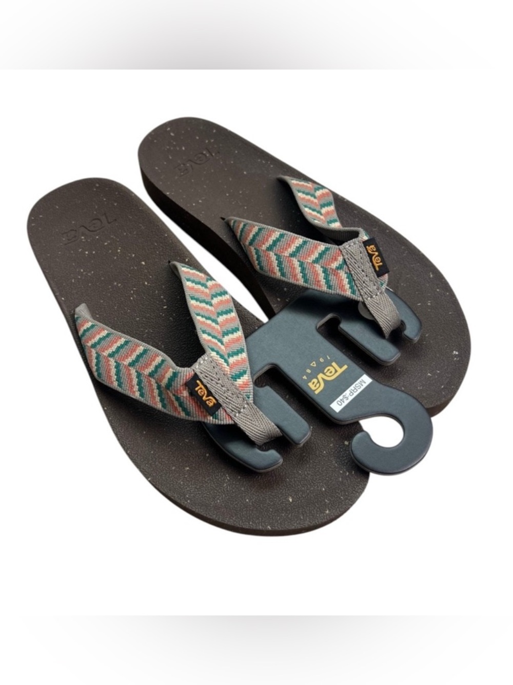 Teva NEW Reflip Size 7 Geometric Neutral Brown Flip Flop Sandals